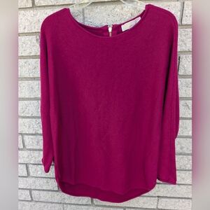 Michael Kors Sweater Hi Low Round Hem Knit Top Large Fuchsia Pink Back Zip Knit
